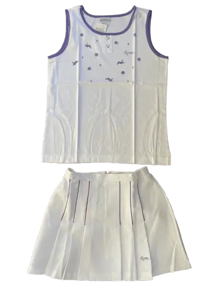 Renee Vintage Tennis Ensemble – Coordinated Singlet and Pleated Skirt Set in White & Purple