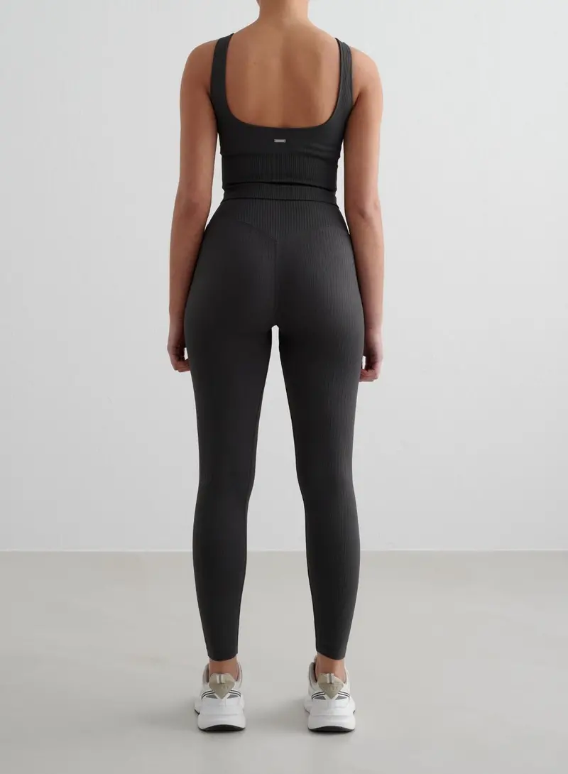 Shadow Grey Ribbed Seamless Full-Length Leggings