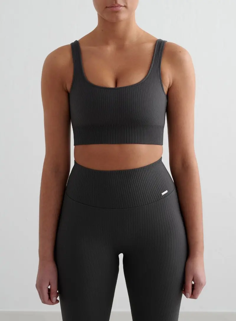 Shadow Grey Seamless Ribbed Sports Bra