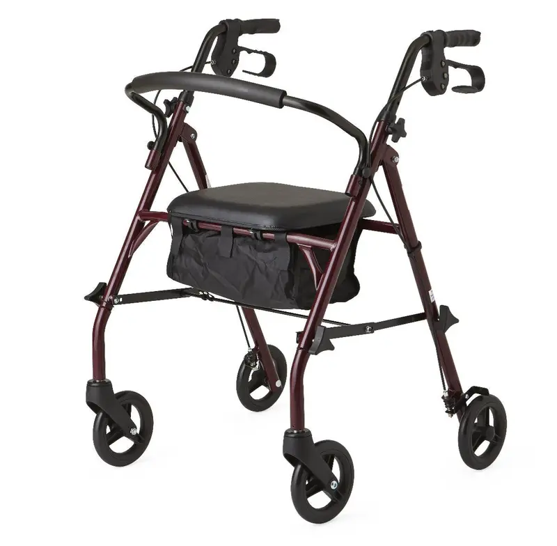 Steel-Framed Basic Rollator – 6-Inch Wheels, Burgundy, Knockdown Design