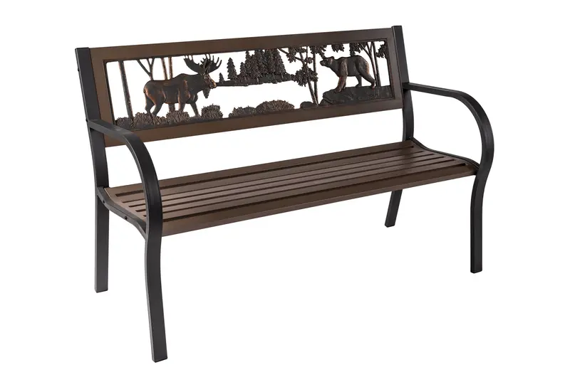 Steel Tube Wildlife Bench Featuring Moose and Bear Silhouettes