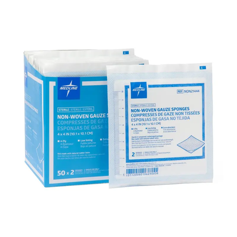 Sterile Nonwoven 4-Ply Gauze Sponges, 4″ x 4″ – Box of 100