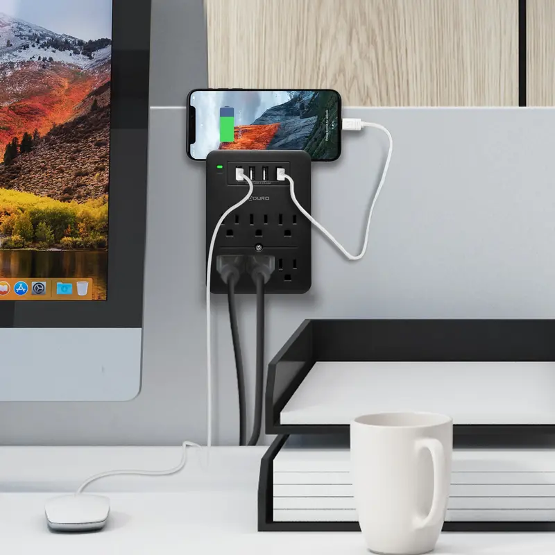 Surge Multi-Port Charging Station – 6 Outlets + 4 USB Ports, Black