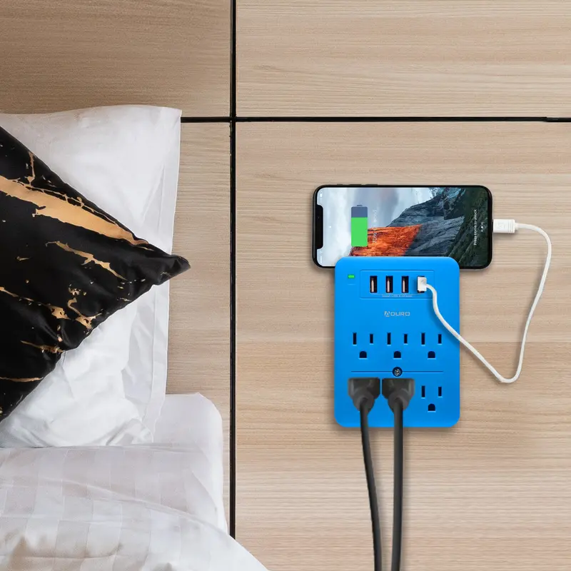 Surge Multi-Port Charging Station – 6 Outlets + 4 USB Ports, Blue
