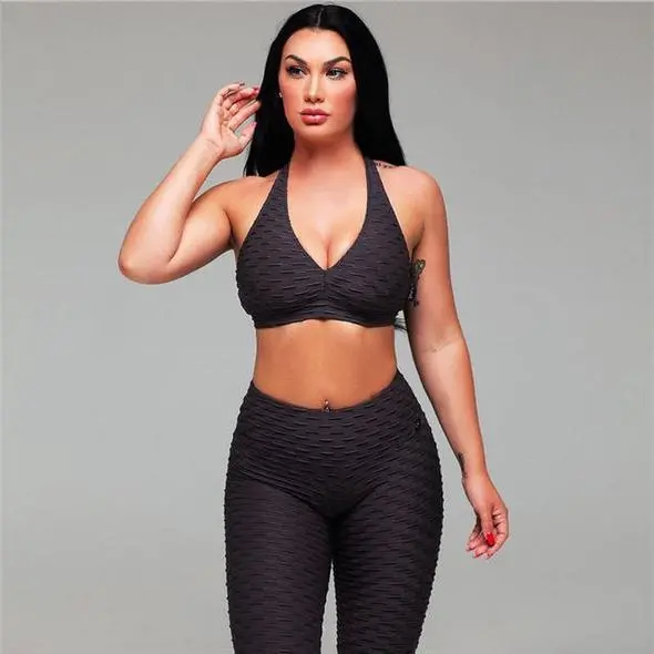 Textured Tummy-Control Workout Set – Two-Piece Fitness Ensemble