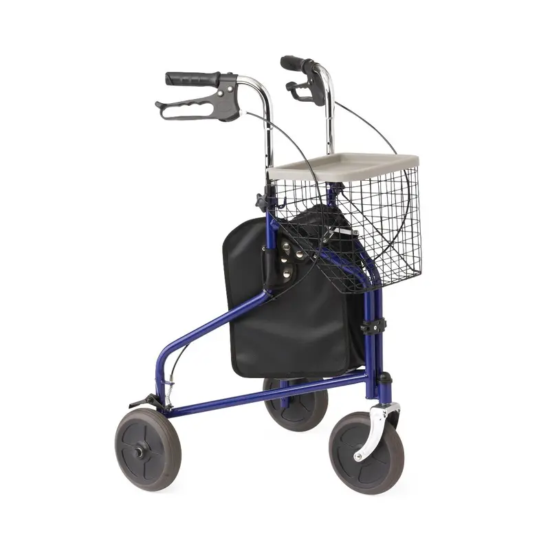 Three-Wheeled Rollator Walker with Brakes and Basket – Blue Finish