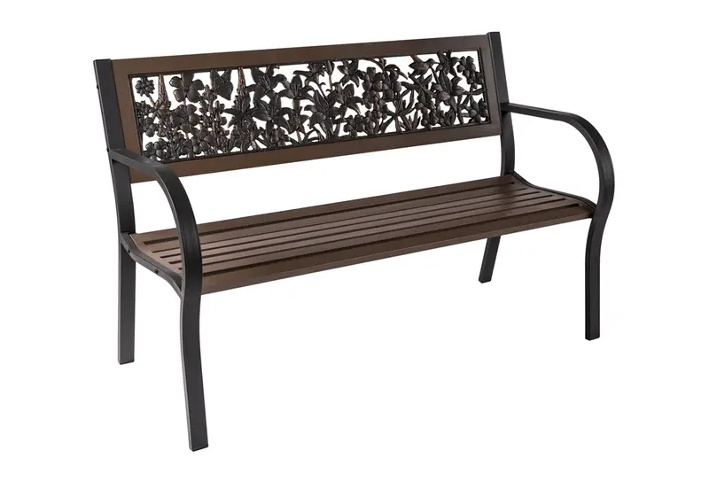 Tube Steel Wildflower Bench – Minimalist Bench Featuring Floral Laser-Cut Detail