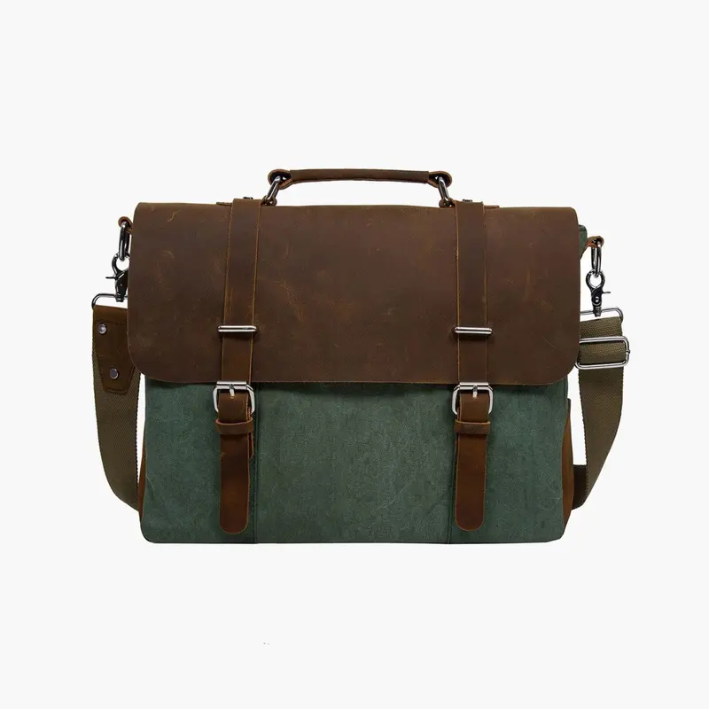 Vintage-Style Messenger Bag – Full-Grain Leather Accent