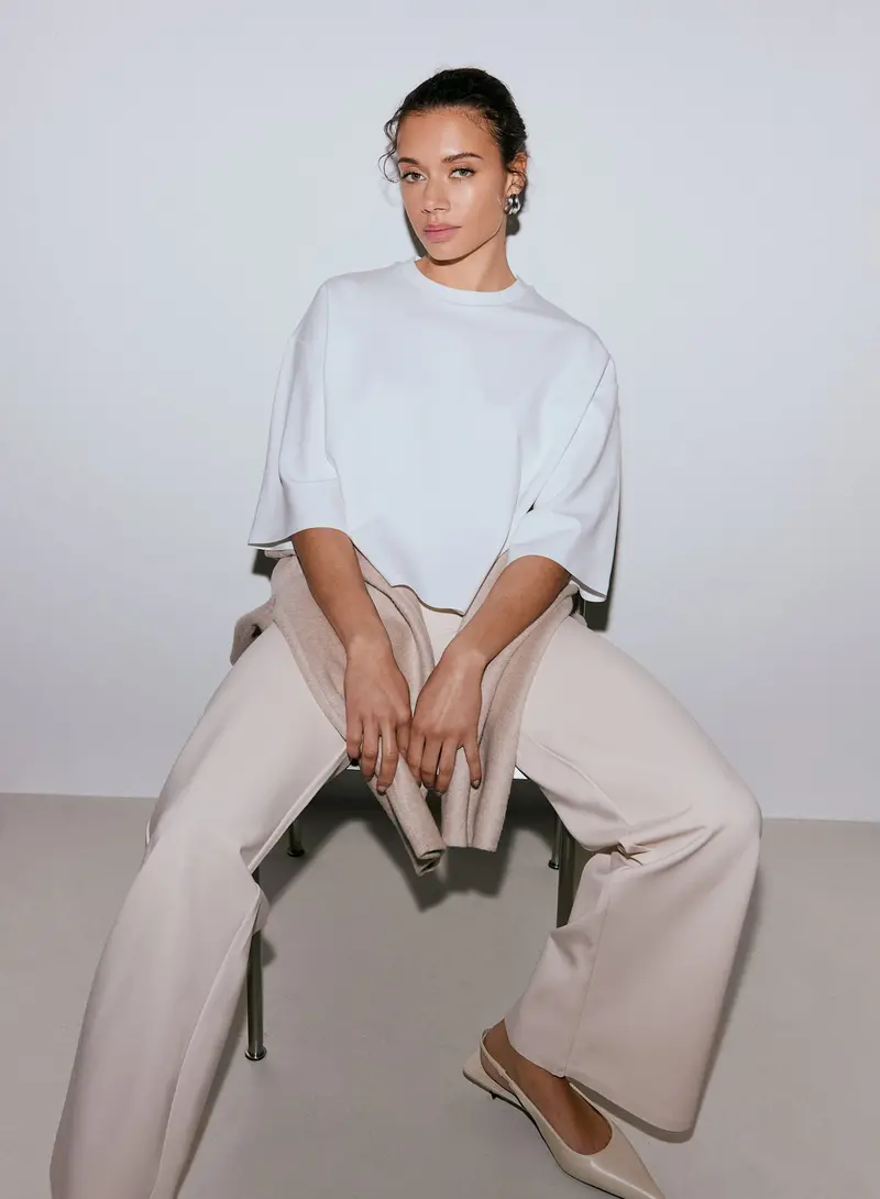 White Luxe Boxy Short-Sleeve Top